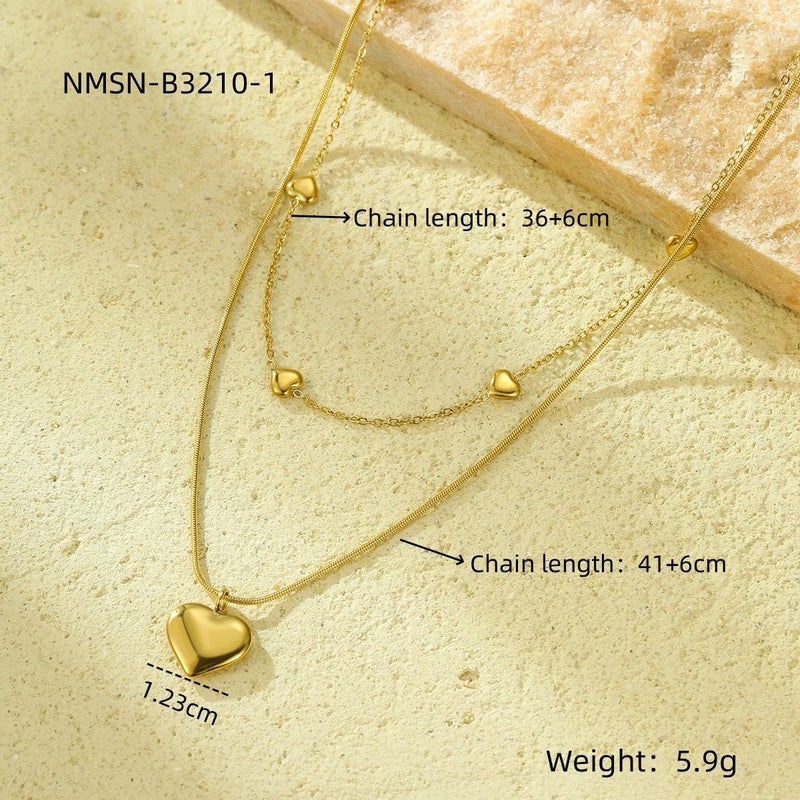 Simple Heart-Shaped Stainless Steel Necklace Fashionable 18K Gold-Plated Design Pearl Necklace Clavicle Chain - Image 1
